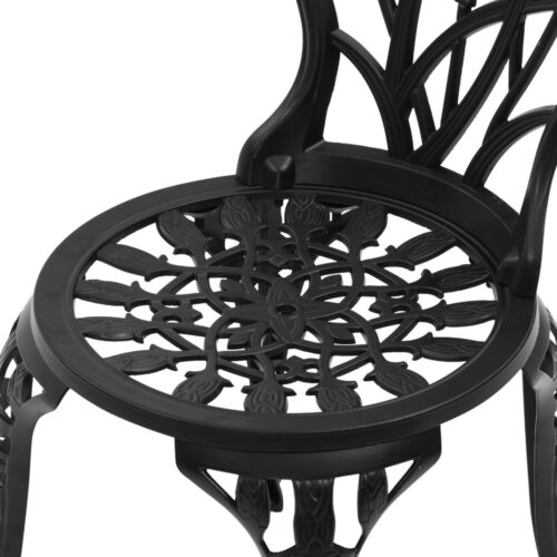 Gardeon 3PC Outdoor Setting Bistro Set Chairs Table Cast Aluminum Patio Furniture Tulip Black - Image 7