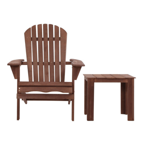 Gardeon 3PC Adirondack Outdoor Table and Chairs Wooden Foldable Beach Chair Brown - Image 4