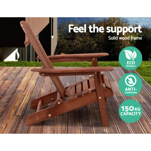 Gardeon 3PC Adirondack Outdoor Table and Chairs Wooden Foldable Beach Chair Brown - Image 10