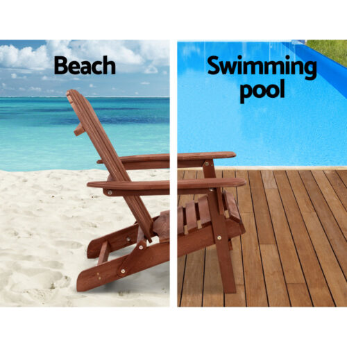 Gardeon 3PC Adirondack Outdoor Table and Chairs Wooden Foldable Beach Chair Brown - Image 12
