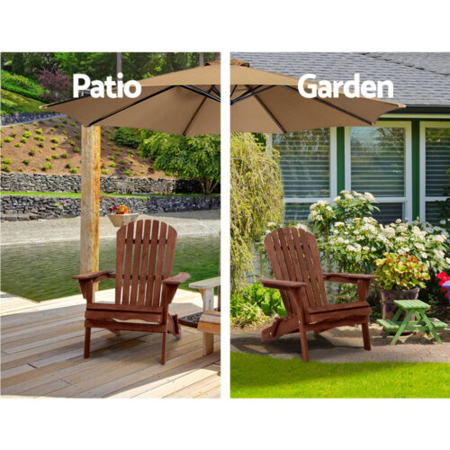 Gardeon 3PC Adirondack Outdoor Table and Chairs Wooden Foldable Beach Chair Brown - Image 13