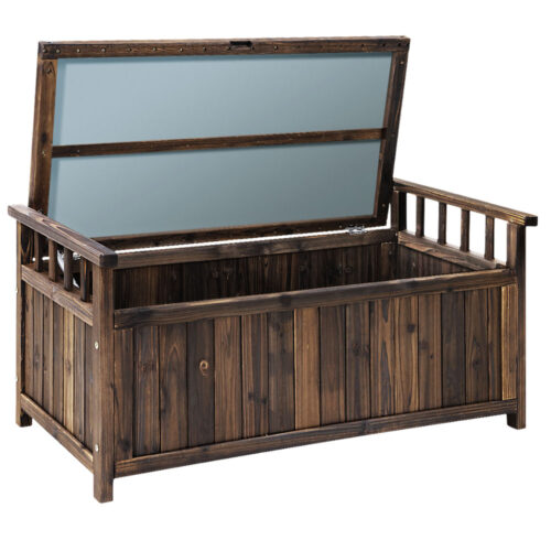 Gardeon Outdoor Storage Bench Box Wooden Garden Toy Tool Shed Patio Furniture Charcoal - Image 2