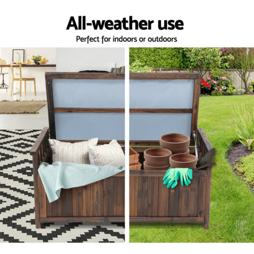 Gardeon Outdoor Storage Bench Box Wooden Garden Toy Tool Shed Patio Furniture Charcoal - Image 6