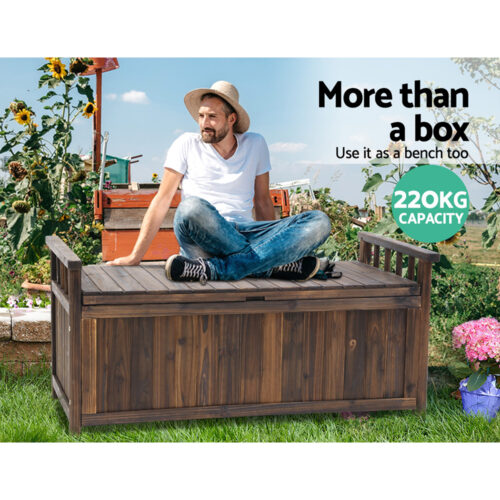 Gardeon Outdoor Storage Bench Box Wooden Garden Toy Tool Shed Patio Furniture Charcoal - Image 7