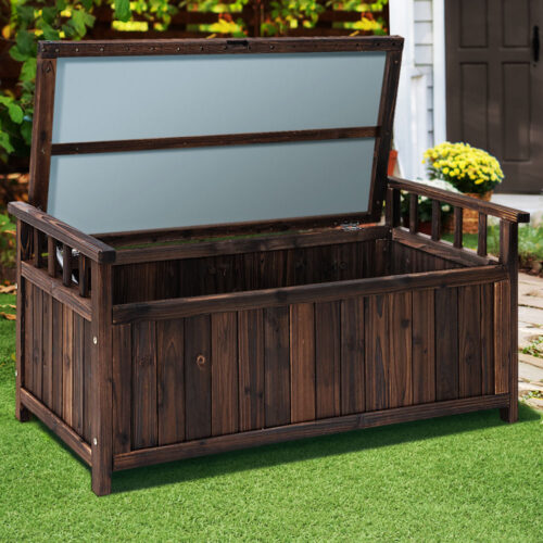 Gardeon Outdoor Storage Bench Box Wooden Garden Toy Tool Shed Patio Furniture Charcoal - Image 9