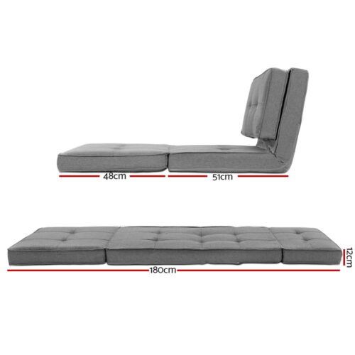 Artiss Floor Lounge Single Sofa Bed Grey Fabric - Image 3