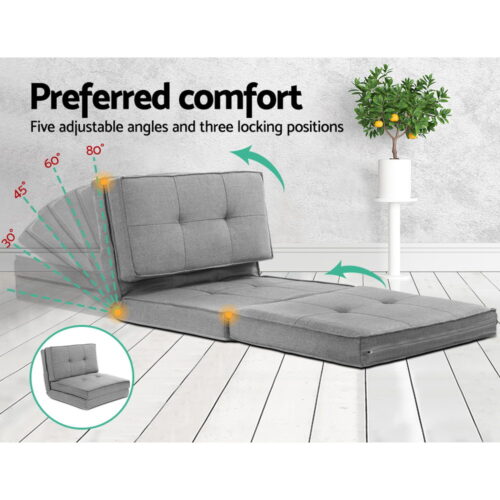 Artiss Floor Lounge Single Sofa Bed Grey Fabric - Image 4
