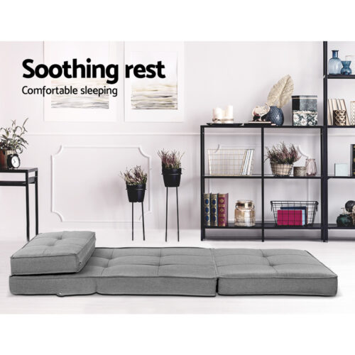 Artiss Floor Lounge Single Sofa Bed Grey Fabric - Image 5