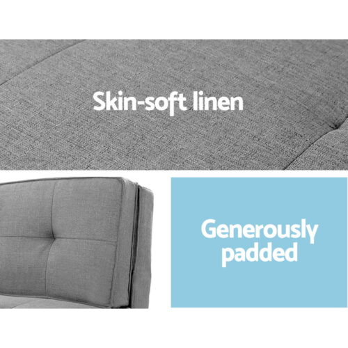 Artiss Floor Lounge Single Sofa Bed Grey Fabric - Image 6