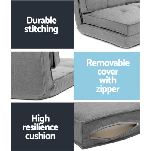 Artiss Floor Lounge Single Sofa Bed Grey Fabric - Image 7