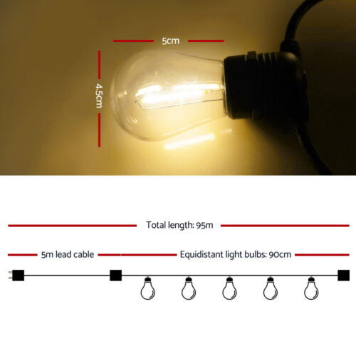 Jingle Jollys 95m LED Festoon String Lights Christmas Wedding Party Outdoor - Image 2