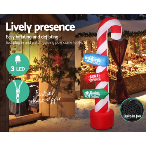 Jingle Jollys Christmas Inflatable Candy Pole 2.4M Illuminated Decorations - Image 7