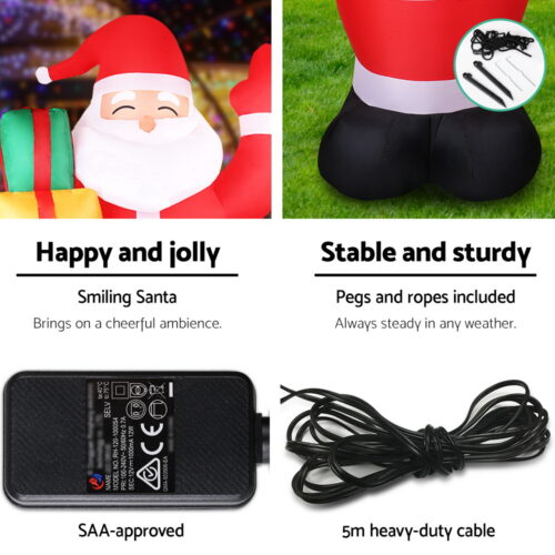 Jingle Jollys Christmas Inflatable Santa 2.4M Illuminated Decorations - Image 8