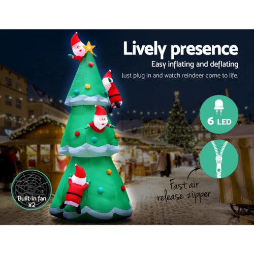 Jingle Jollys Christmas Inflatable Santa Tree 5M Illuminated Decorations - Image 7