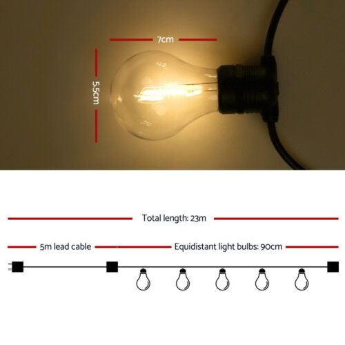 23m LED Festoon String Lights Outdoor Christmas Decorations Wedding Garden Party - Image 2
