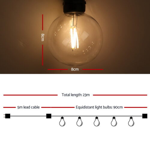 Jingle Jollys 23m LED Festoon String Lights 20 Bulbs Kits Wedding Party Christmas G80 - Image 2