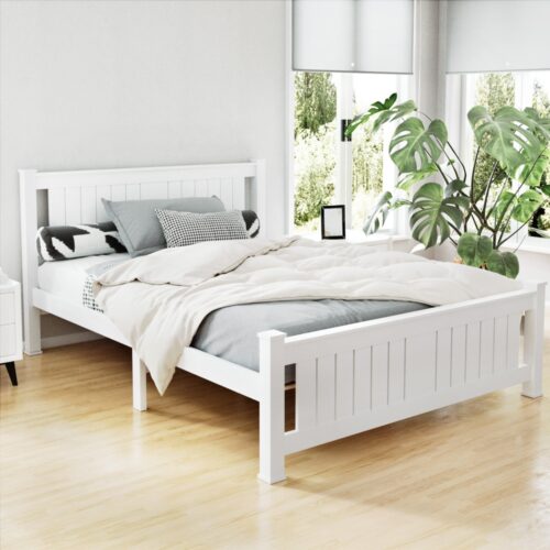 Artiss Bed Frame Double Size Wooden White RIO - Image 2