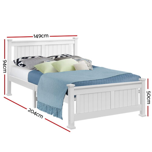 Artiss Bed Frame Double Size Wooden White RIO - Image 3