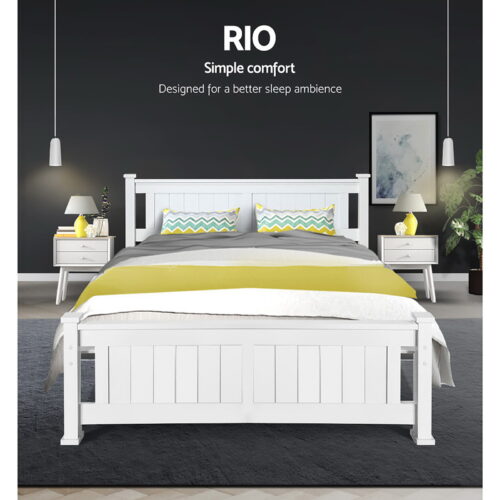 Artiss Bed Frame Double Size Wooden White RIO - Image 4