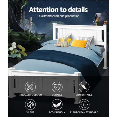Artiss Bed Frame Double Size Wooden White RIO - Image 5
