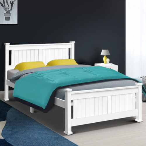 Artiss Bed Frame Double Size Wooden White RIO - Image 8
