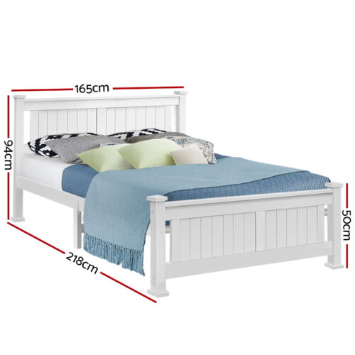 Artiss Bed Frame Queen Size Wooden White RIO - Image 3