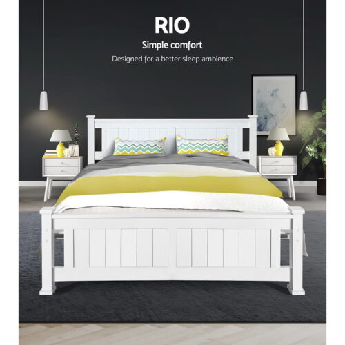 Artiss Bed Frame Queen Size Wooden White RIO - Image 4