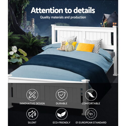 Artiss Bed Frame Queen Size Wooden White RIO - Image 5