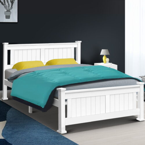 Artiss Bed Frame Queen Size Wooden White RIO - Image 8