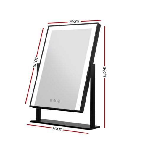Embellir Makeup Mirror 25x30cm Hollywood Vanity with LED Light Rotation Black - Image 2