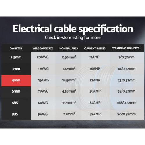 Giantz 4MM 100M Twin Core Wire Electrical Cable Extension Car 450V 2 Sheath - Image 4