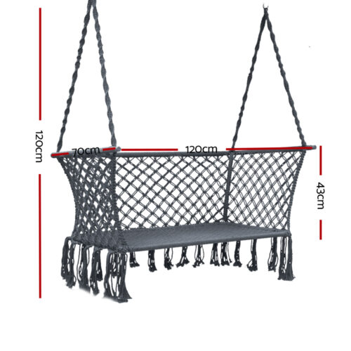Gardeon Hammock Chair Outdoor Portable Camping Hammocks 2 Person Grey - Image 3
