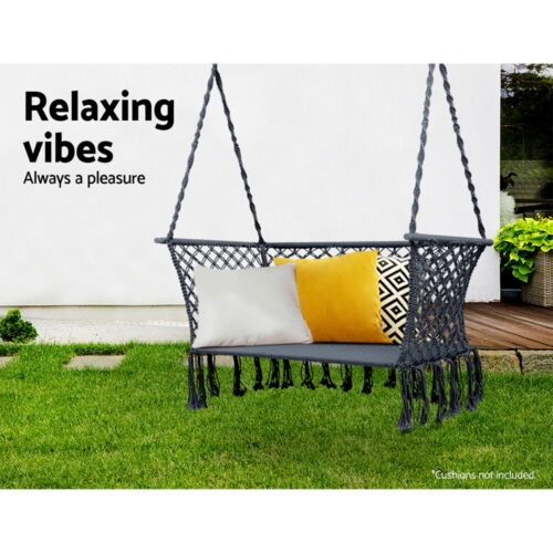 Gardeon Hammock Chair Outdoor Portable Camping Hammocks 2 Person Grey - Image 4