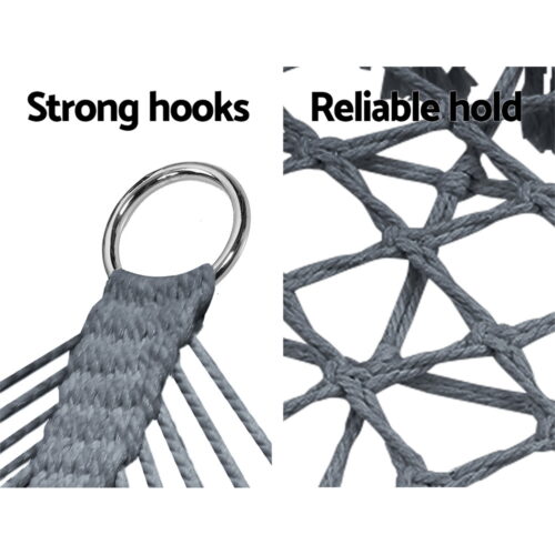 Gardeon Hammock Chair Outdoor Portable Camping Hammocks 2 Person Grey - Image 7