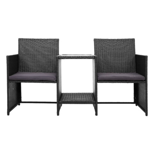 Gardeon Outdoor Setting Wicker Loveseat Birstro Set Patio Garden Furniture Black - Image 4