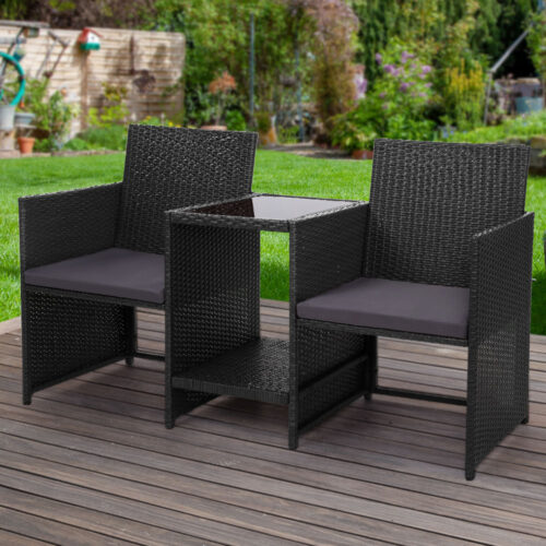 Gardeon Outdoor Setting Wicker Loveseat Birstro Set Patio Garden Furniture Black - Image 9