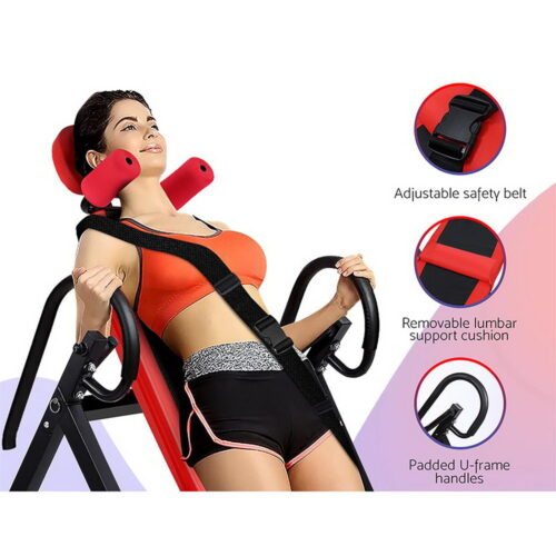 Everfit Inversion Table Gravity Exercise Inverter Back Stretcher Home Gym Red - Image 3