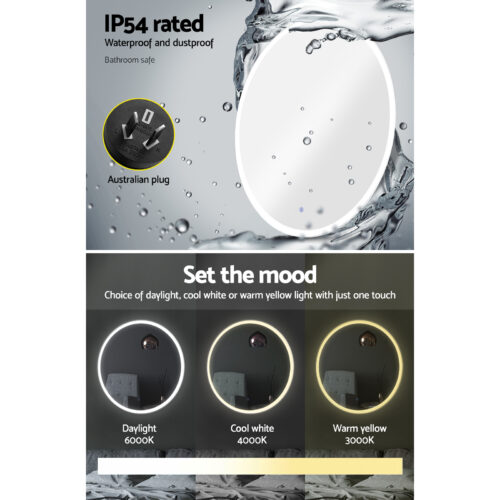 Embellir Wall Mirror 90cm with Led light Makeup Home Decor Bathroom Round Vanity - Image 5
