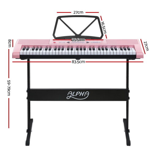Alpha 61 Keys Electronic Piano Keyboard Digital Electric w/ Stand Lighted Pink - Image 3