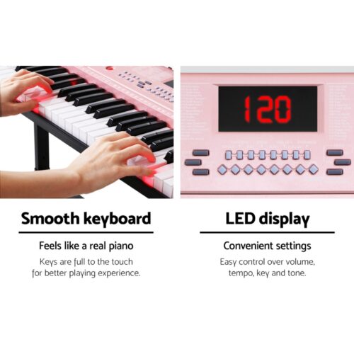 Alpha 61 Keys Electronic Piano Keyboard Digital Electric w/ Stand Lighted Pink - Image 6