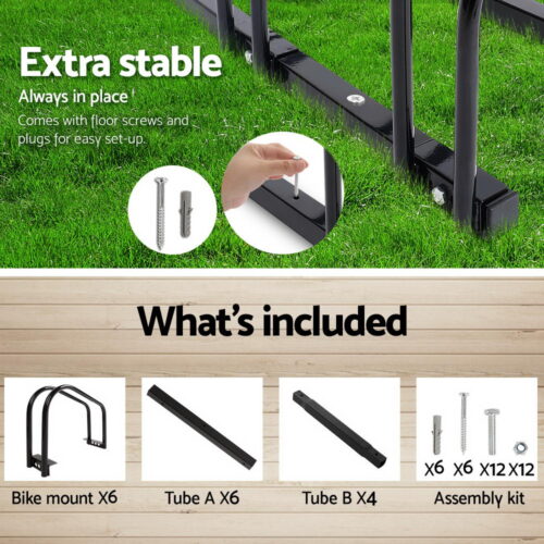 Weisshorn 6 Bike Stand Rack Bicycle Storage Floor Parking Holder Cycling Black - Image 7