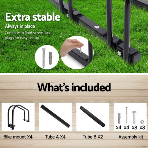 Weisshorn 4 Bike Stand Rack Bicycle Storage Floor Parking Holder Cycling Black - Image 7