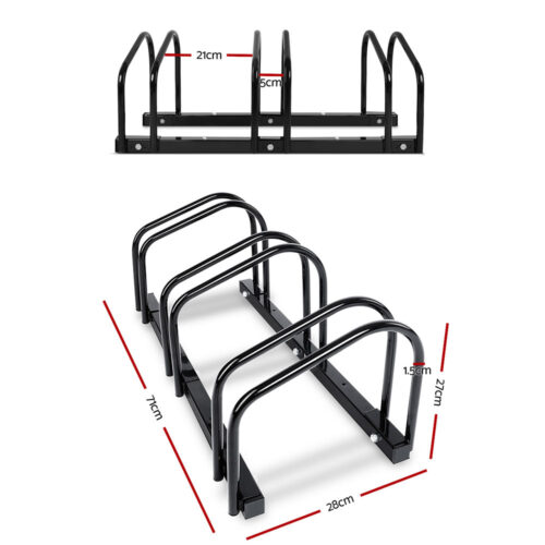 Weisshorn 3 Bike Stand Rack Bicycle Storage Floor Parking Holder Cycling Black - Image 3