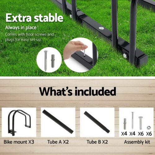 Weisshorn 3 Bike Stand Rack Bicycle Storage Floor Parking Holder Cycling Black - Image 7