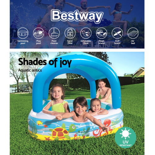 Bestway Kids Pool 140x140x114cm Inflatable Swimming w/ Canopy Play Pools 265L - Image 5