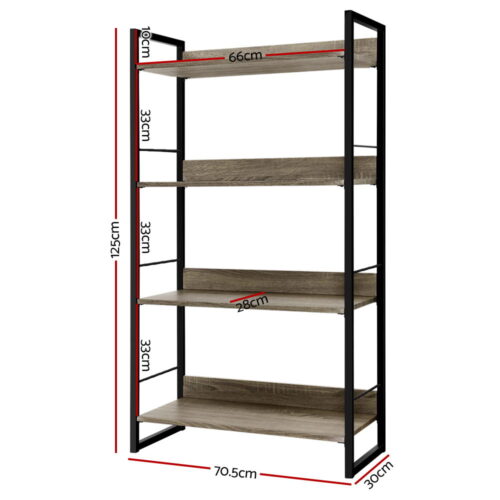Artiss Bookshelf 4 Tiers - NOE Black and Oak - Image 4