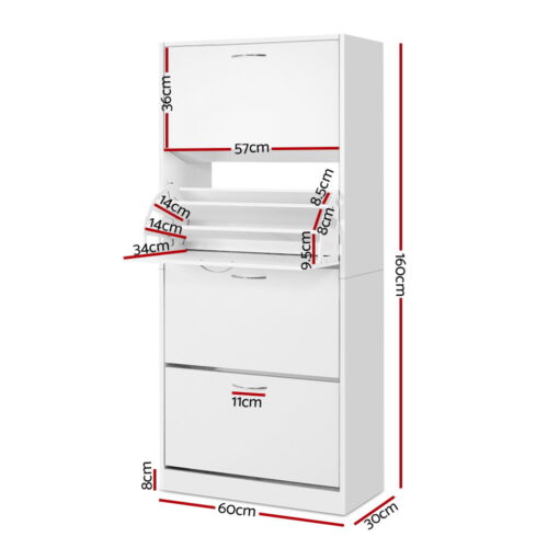 Artiss Shoe Rack Cabinet 60 Pairs 4 Doors - White - Image 4