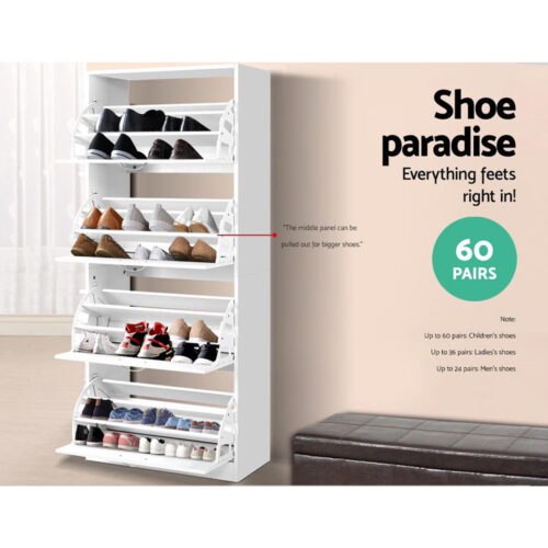 Artiss Shoe Rack Cabinet 60 Pairs 4 Doors - White - Image 6