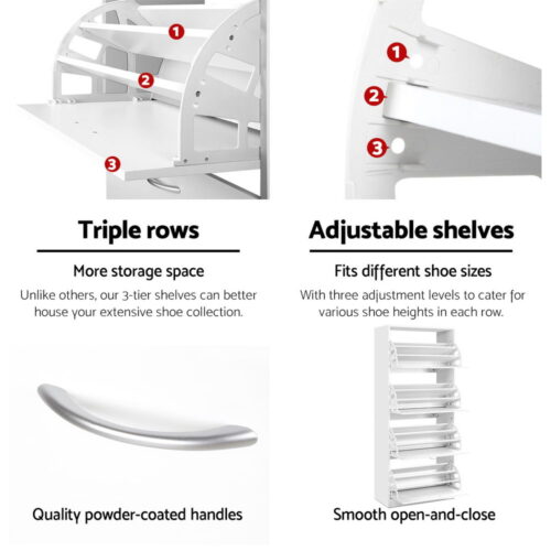 Artiss Shoe Rack Cabinet 60 Pairs 4 Doors - White - Image 7