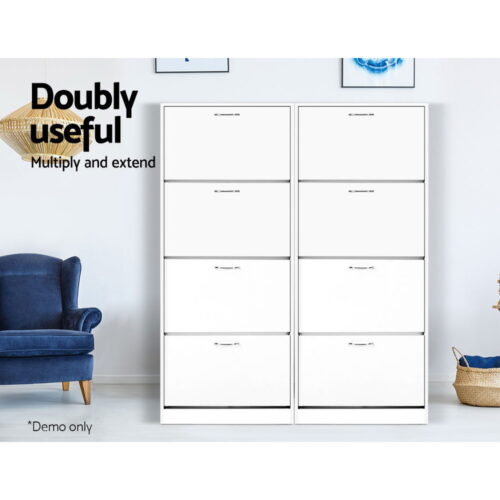 Artiss Shoe Rack Cabinet 60 Pairs 4 Doors - White - Image 8